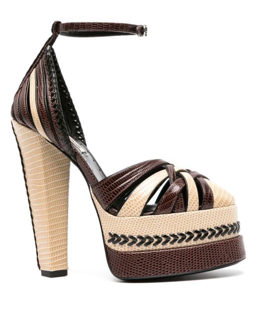 Roberto Cavalli Brown 150mm Two-tone Embossed Leather Pumps
