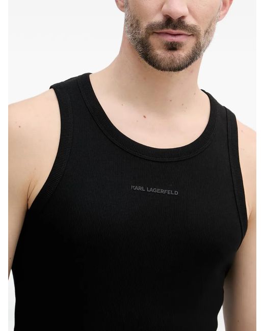 Karl Lagerfeld Black Logo-Print Ribbed Vest for men