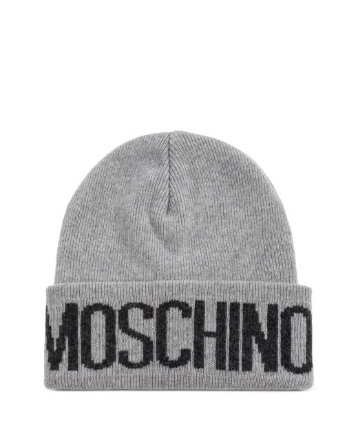 Moschino Gray Logo-Detail Beanie