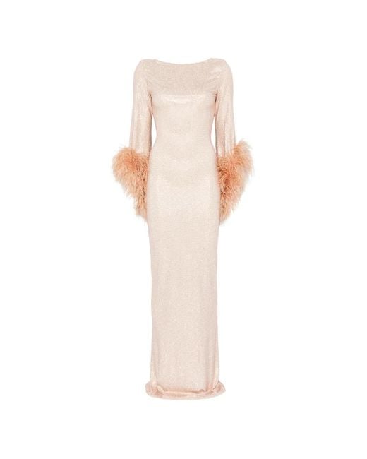 Miron White Feather-Trim Crystal-Embellished Dress