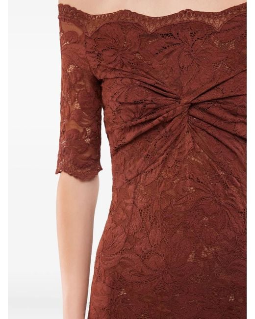Rabanne Brown Floral Stretch-Guipure Lace Midi Dress