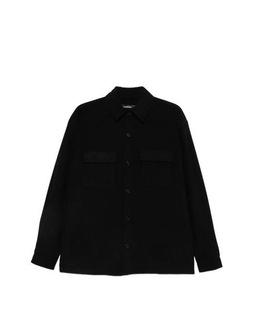 Karl Lagerfeld Black Corduroy-Texture Flap-Pocket Overshirt for men