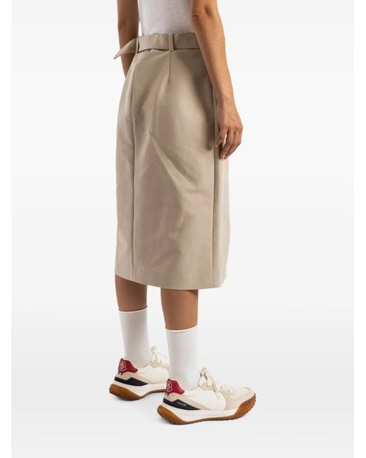 Moncler Natural Belted Knee-Length Cotton Skirt