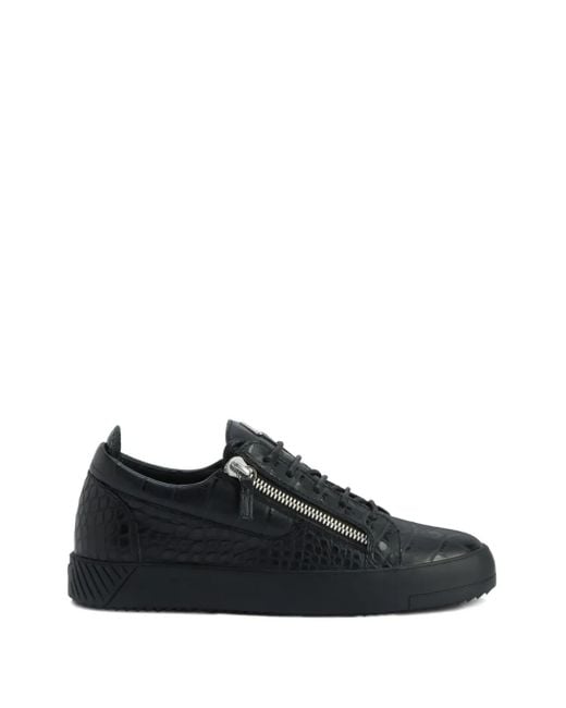 Giuseppe Zanotti Black Frankie Crocodile-Effect Zip Trainers for men