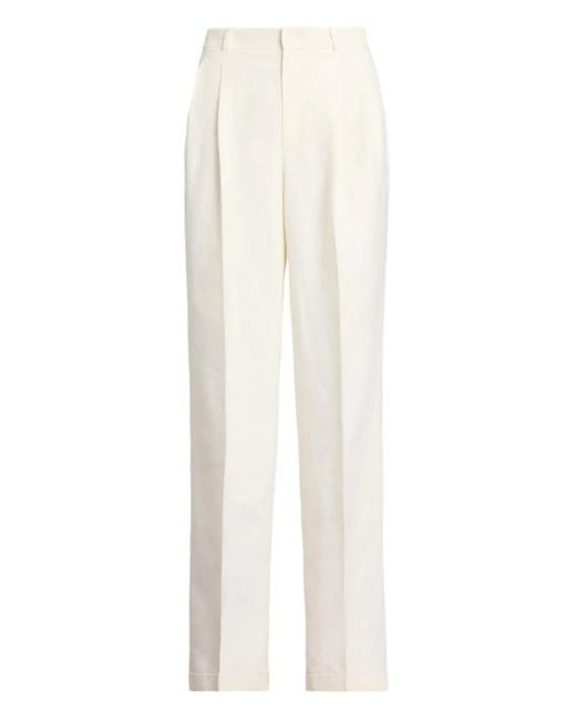 Polo Ralph Lauren White Pleated Straight-Leg Trousers