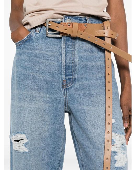 FRAME Blue The Loose Distressed Wide-Leg Jeans