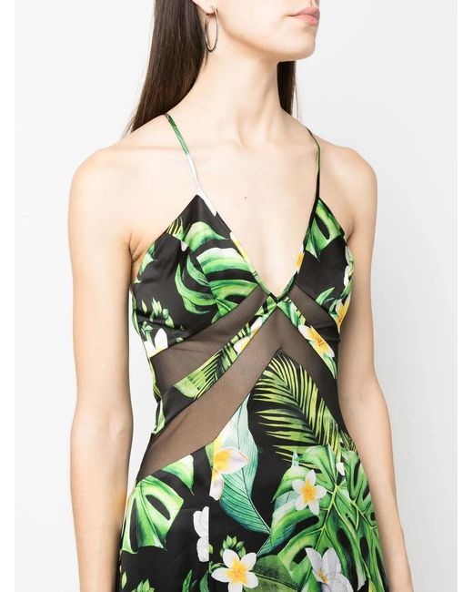 Philipp Plein Green Hawaii Printed Silk Maxi Dress