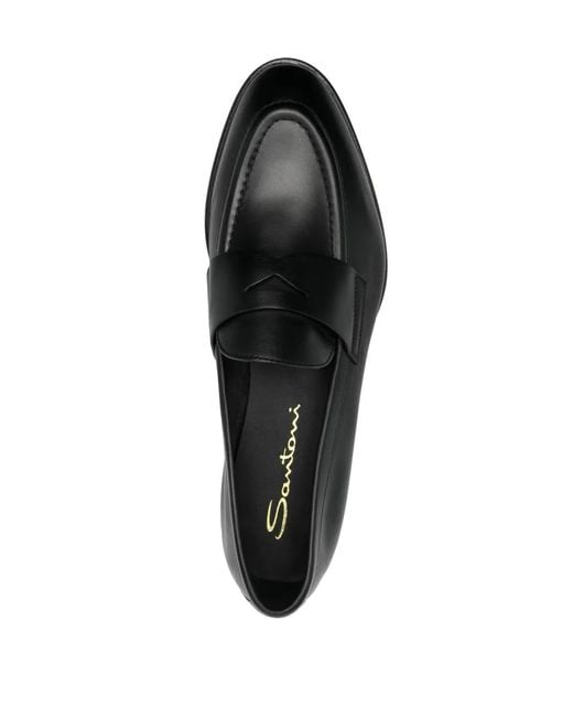 Santoni Black Penny Leather Loafers