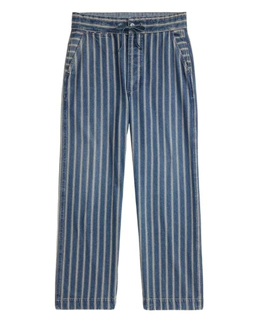 RRL Blue Striped Drawstring Trousers for men