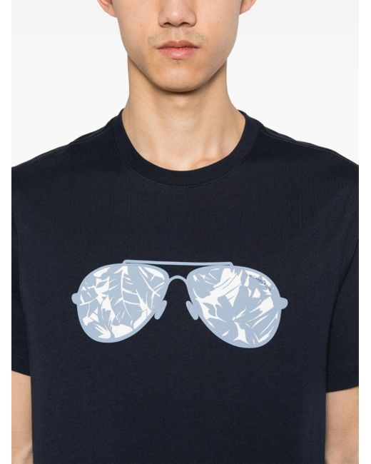 Michael Kors Blue Palm Aviator Cotton T-shirt for men