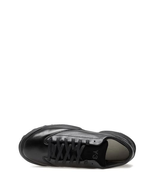 Y-3 Black Leather Lace-Up Trainers