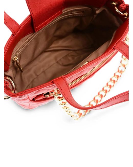 Moschino Red Mini Love Quilted Logo-Plaque Tote Bag