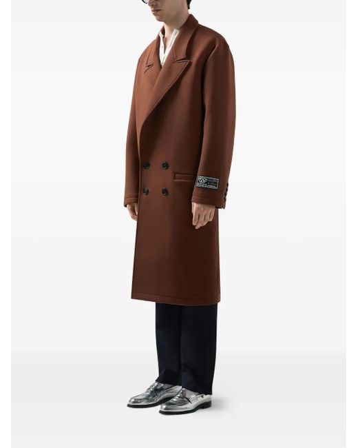Gcds Brown Logo-Patch Double-Breasted Coat for men