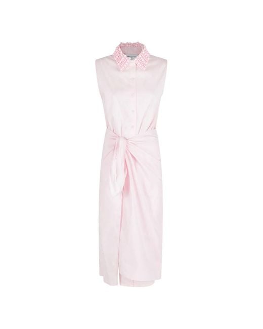 Isabelle Blanche Pink Beaded-Collar Wrap-Effect Dress