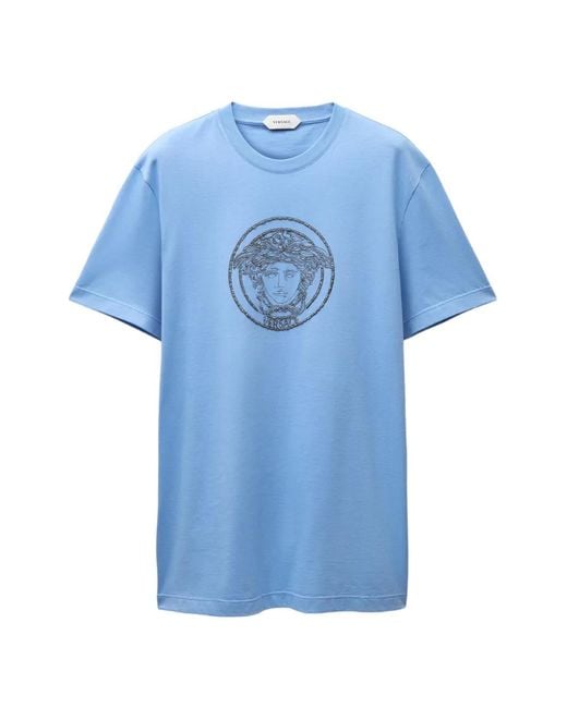 Versace Blue Embroidered-Logo Cotton-Jersey Slim T-Shirt for men