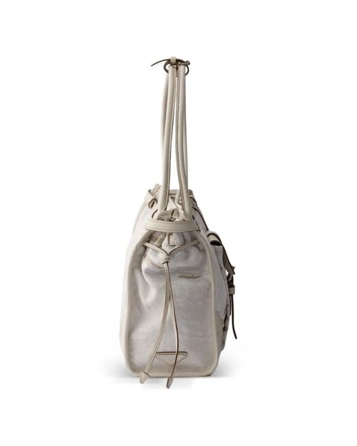 Prada Metallic Bonnie Large Printed Linen And Leather Handbag