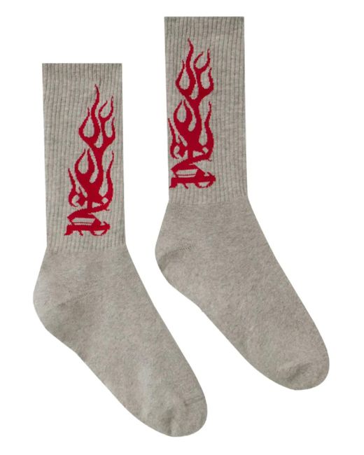 Palm Angels Red Jacquard Flame Socks for men
