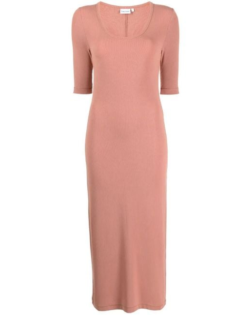 Calvin Klein Pink Ribbed-Knit Stretch-Modal Dress