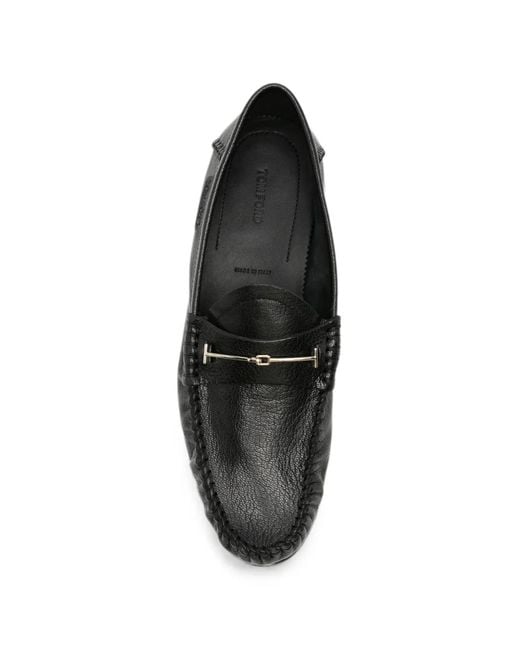 Tom Ford Black T-Bar Pebbled Leather Loafers