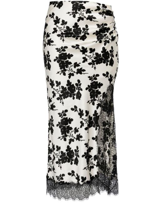 Veronica Beard Black Nasime Floral-print Midi Skirt