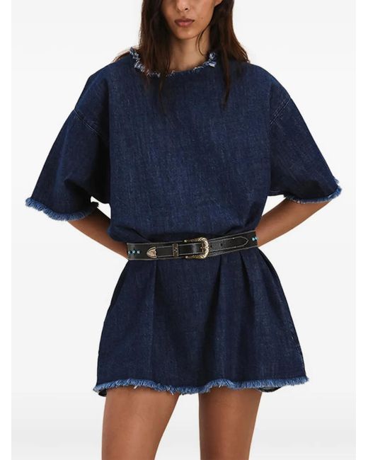 Fortela Blue Fringed-Detail T-Shirt Mini Dress