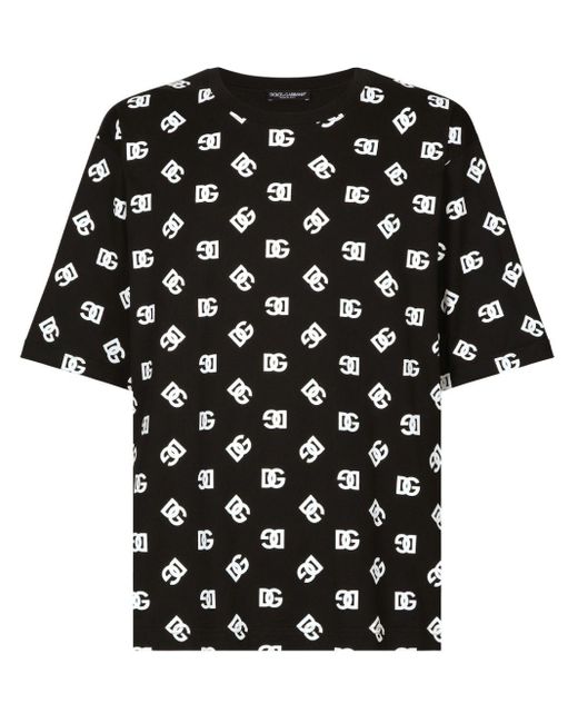 Dolce & Gabbana Kurzarm-T-Shirt Aus Baumwolle Dg Monogram in Black für Herren
