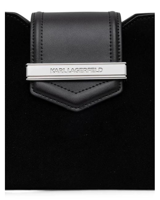 Karl Lagerfeld Black Suede-Panelled Shoulder Bag