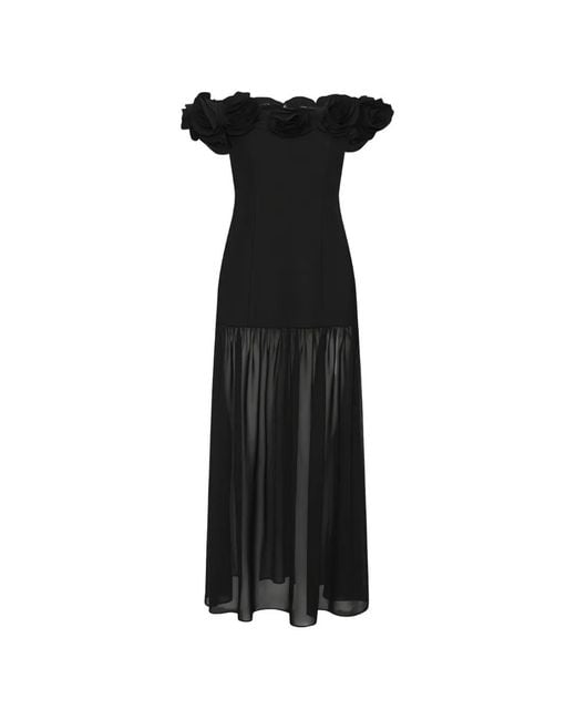 ROTATE BIRGER CHRISTENSEN Black Crepe Flower Maxi Dress