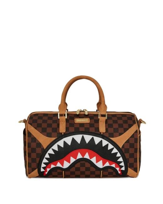 Sprayground Brown Check-Shark Holdalls for men