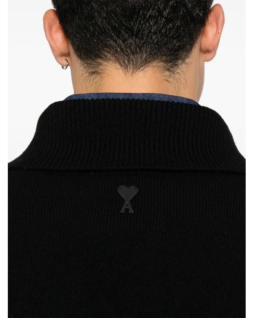AMI Black Ami De Coeur Button-Down Sweater for men