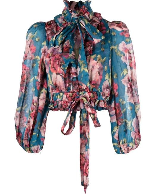 Zimmermann Blue High Tide Cropped Blouse