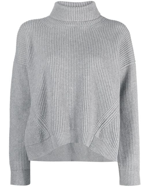 Peserico Gray Roll-Neck Silk-Wool Blend Jumper