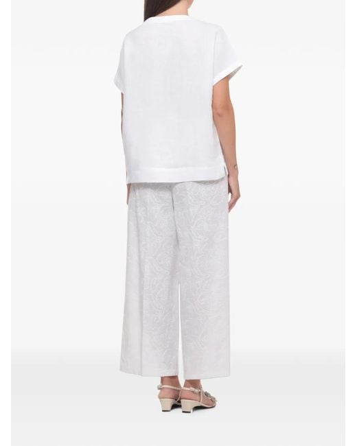 Emme White Linen Short-Sleeved Blouse