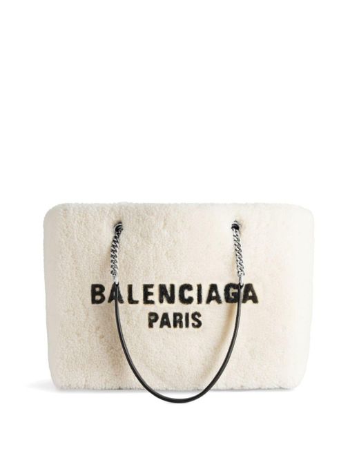 Balenciaga Duty Free Medium Shearling Tote Bag in Natural | Lyst