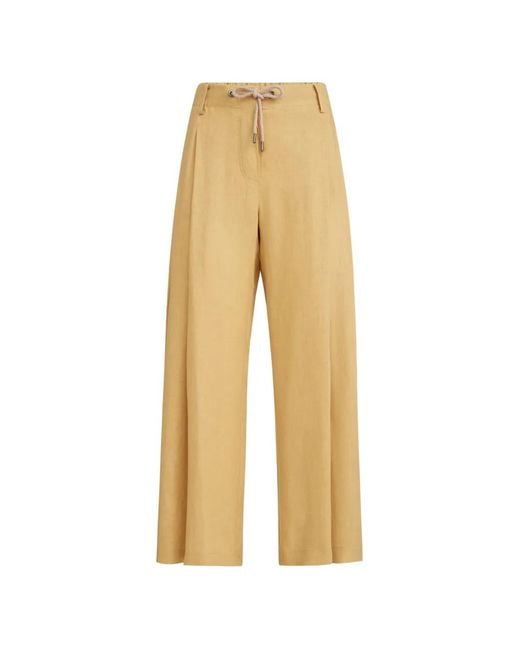 Brunello Cucinelli Natural Linen Trousers With Drawstring And Monili