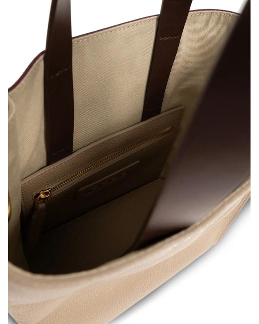 Marni Natural Mini Museo Logo-Print Pebbled-Leather Tote Bag