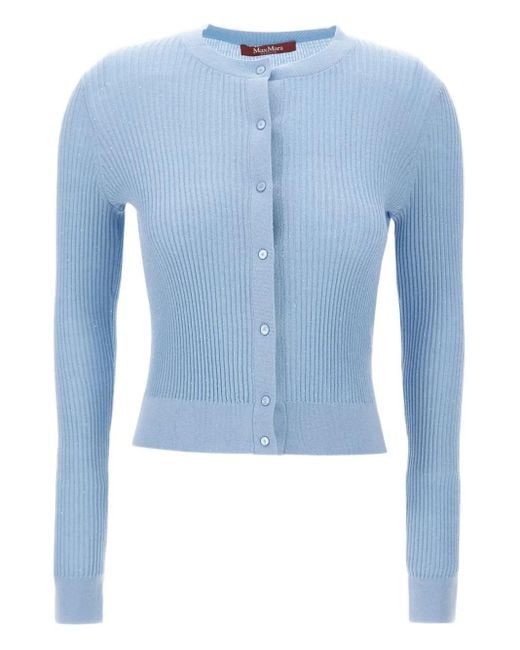 Max Mara Blue Sequin-Embellished Ribbed Cardigan