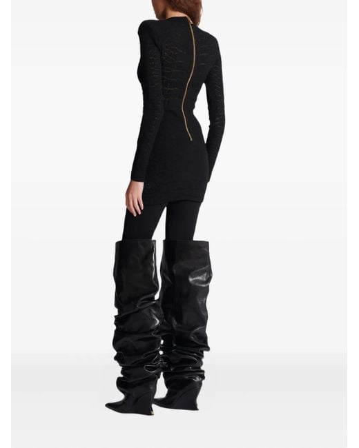 Balmain Black Gestreiftes Minikleid Mit Pailletten