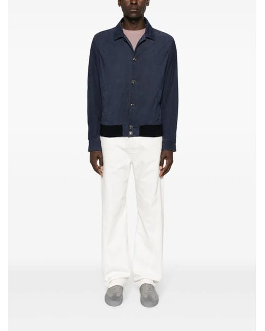 Barba Napoli Blue Spread-Collar Suede Jacket for men