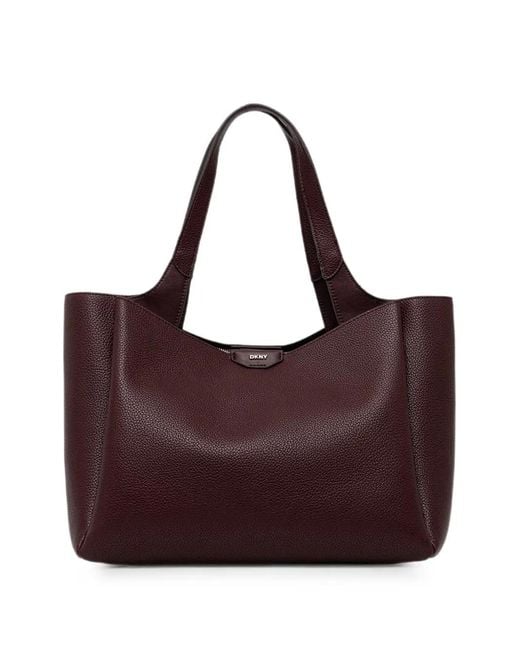 DKNY Purple Medium Willa Logo-Plaque Pebbled-Leather Tote Bag