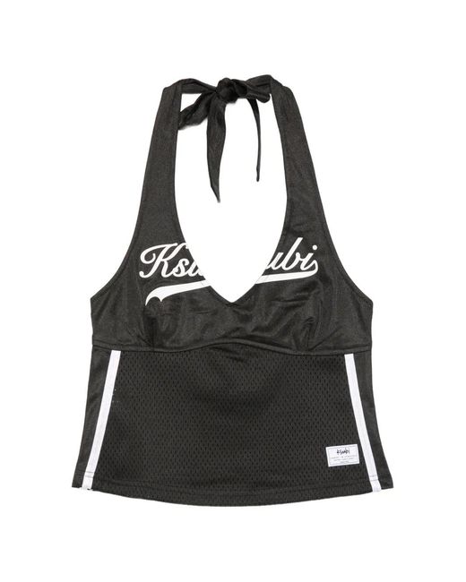 Ksubi Black Playoff Halter-Neck Mesh-Panel Top