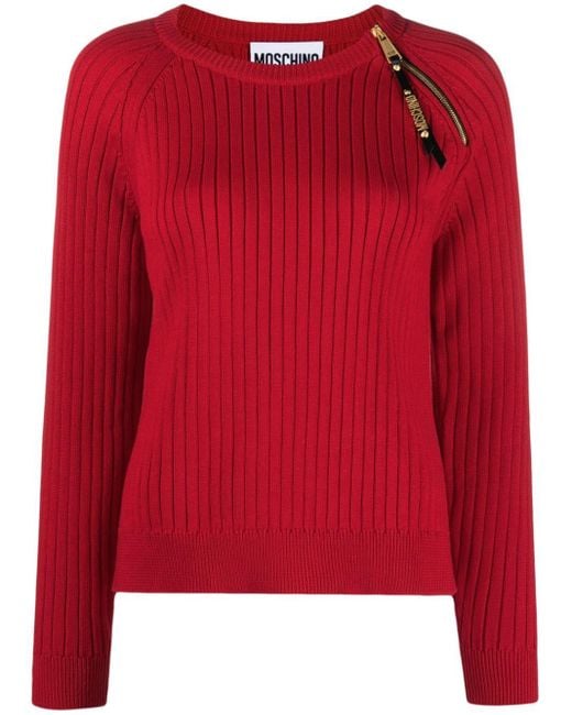 Moschino Red Gerippter Pullover mit rundem Ausschnitt