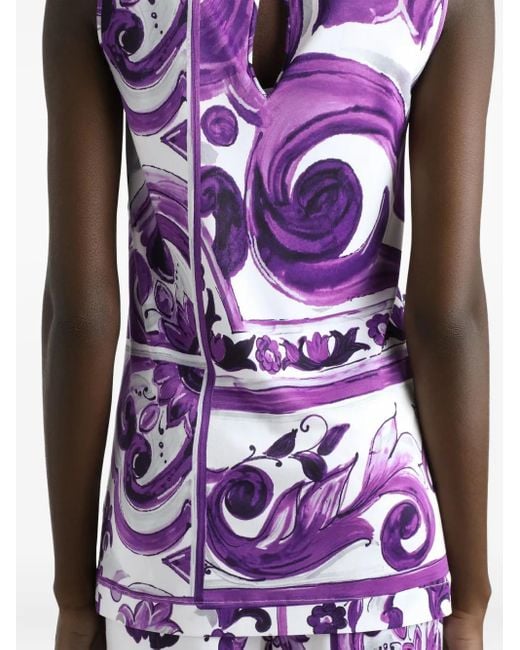 Dolce & Gabbana Purple Maiolica Print Tank Top