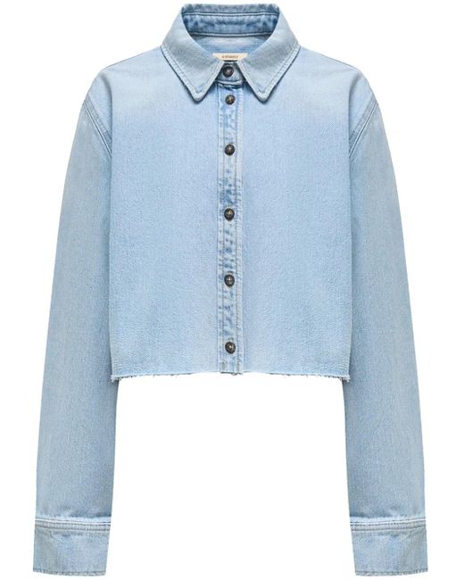 12 STOREEZ Blue Cropped Organic-Cotton Denim Shirt
