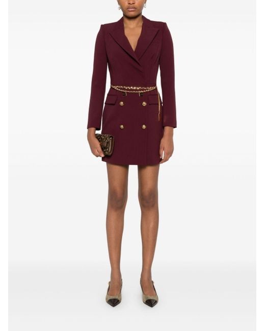 Elisabetta Franchi Belted Crepe Coat Dress in Red | Lyst