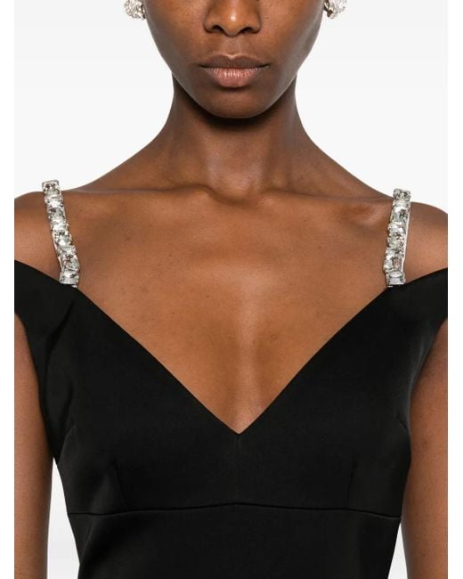 David Koma Black Crystal-Embellished Midi Dress