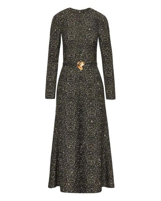 Oscar de la Renta Gray Heart Belt Midi Dress