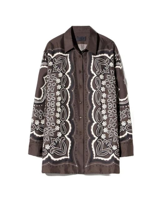 Nili Lotan Gray Alfie Bandana-Print Shirt