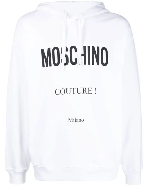 Moschino White Logo-Print Cotton Hoodie for men