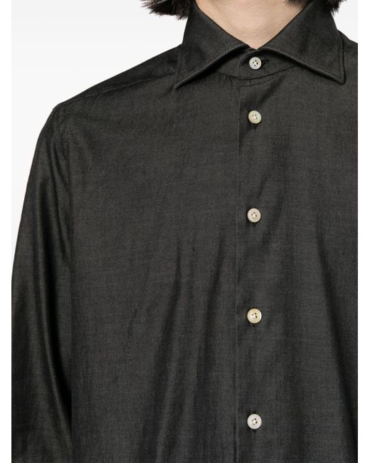 Chemise en coton stretch à col italien Kiton pour homme en coloris Black